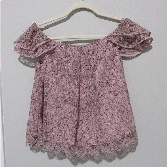 Rebecca Minkoff Blouse Jasmine Light Pink Lace Off Shoulder Spring Small Top - Picture 9 of 9